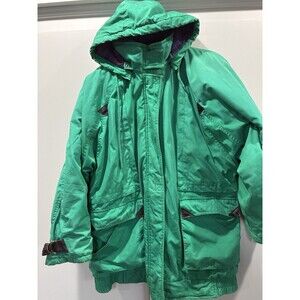Vintage British Mist Green Plaid Lined Parka Jacket Womens M Hooded 90s Ski Coat